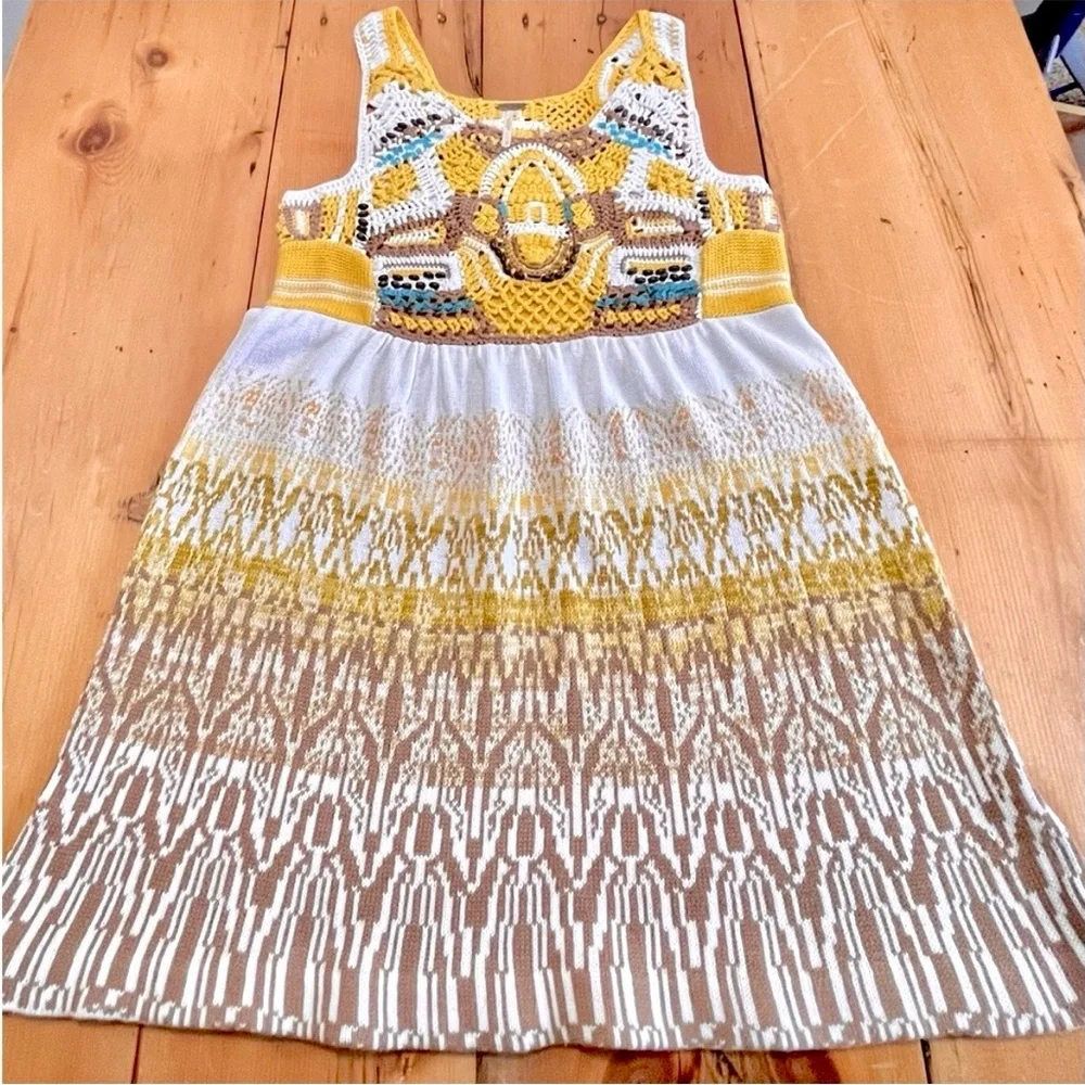FREE PEOPLE Congo Crochet Mini Sweater Dress Tunic Tank Vest - Medium